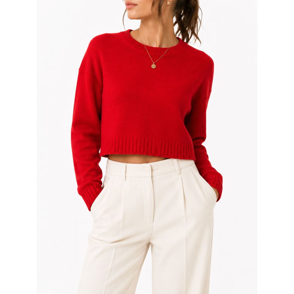 H&M Divided Red Cropped Knit Sweater Women's Size Medium
